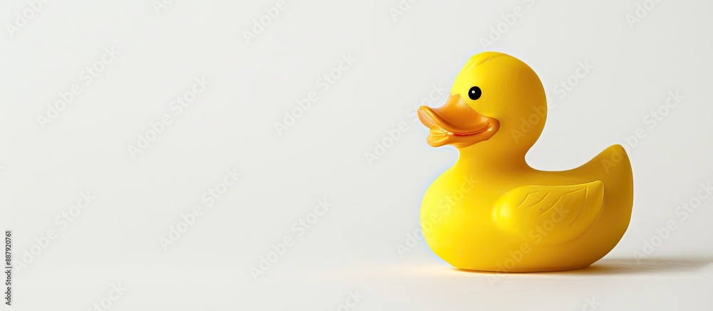 Fototapeta premium Selective focus creates an ideal copy space image of a yellow rubber duck against a white background