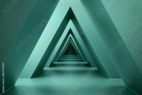 3d triangle architecture with matte, gradient, deep, green color. Minimalist Clean design. Elegant and high fashion