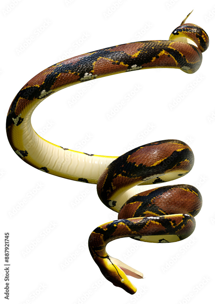 Fototapeta premium 3D Rendering Reticulated Python on White