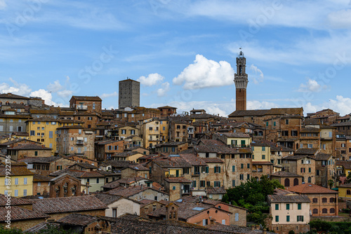 rooftop view of old village and tower