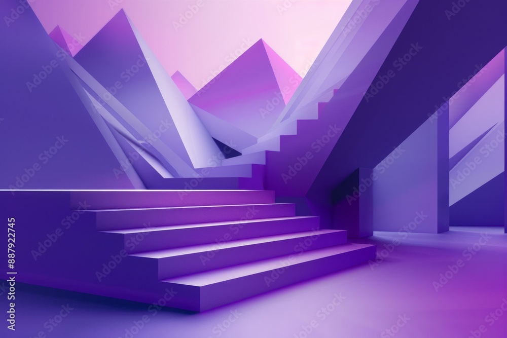 Obraz premium 3d triangle architecture with matte, gradient, deep, purple color. Minimalist Clean design. Elegant and high fashion