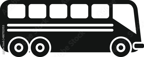 Simple black silhouette city bus driving side view icon, isolated on a white background