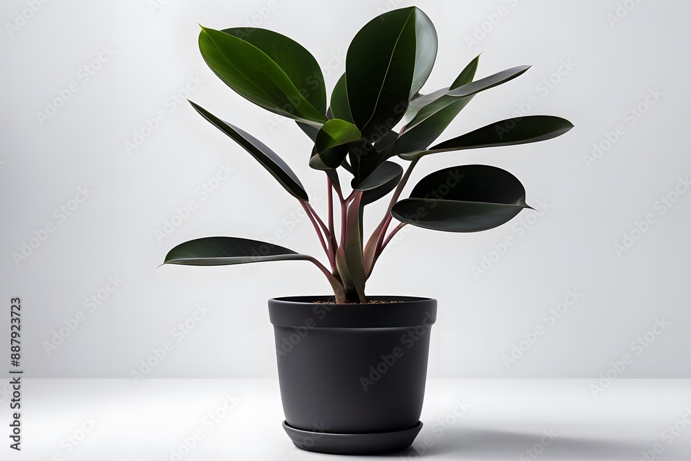 Rubber plant in black pot white background, AI Generated Rubber plant in black pot white background, AI Generated