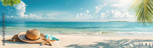 beach accessories on sandy - summer background
