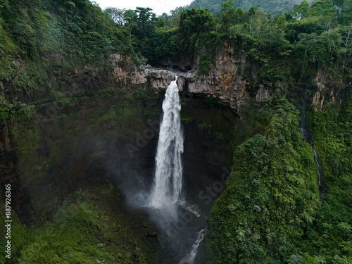 Aerial view of coban sriti waterfall Lumajang, East Java, Indonesia. photo