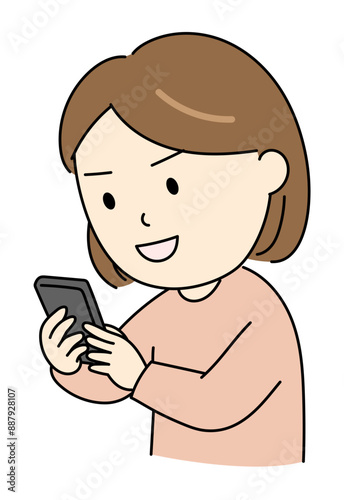 スマホを夢中で見ている若い女性