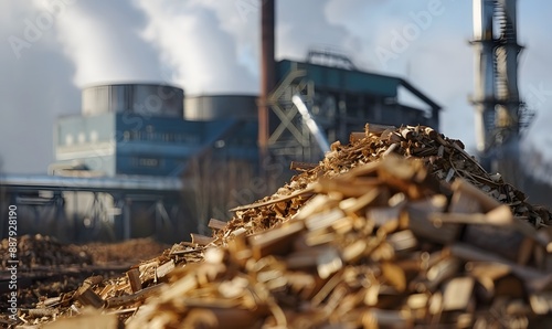 Wood Chips in Front of Industrial Facility photo