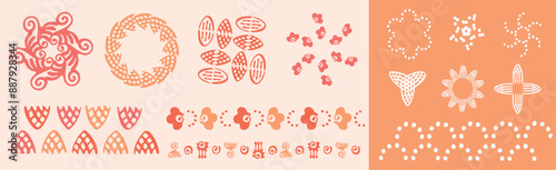 Peach fuzz botanical set texture vector motif with color of the year two tone effect. Soft fresh modern design for hand drawn illustration collection. 