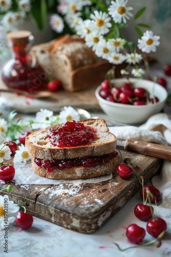 Wallpaper Mural Jam and bread on the table. Selective focus. Torontodigital.ca