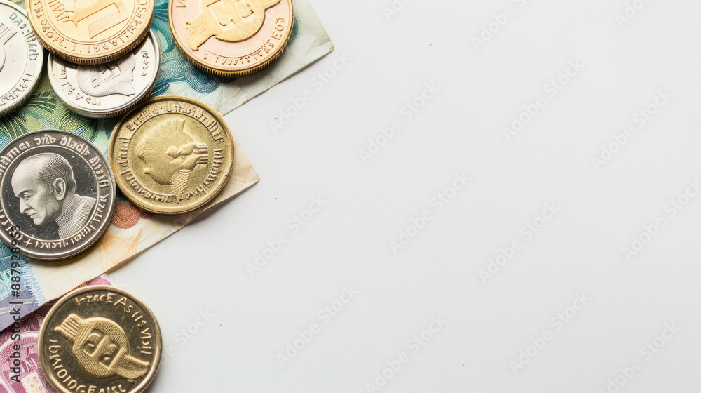 rupees and lose sign white background bottom side space blank for text