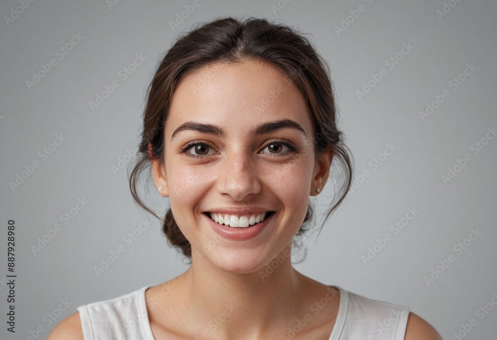 Portrait view of a regular happy smiling Israel woman, ultra realistic, candid, social media, avatar image, plain solid background Portrait view of a regular happy smiling Israel woman, ultra realistic, candid, social media, avatar image, plain solid background