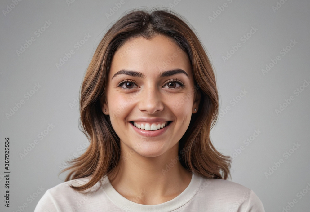 Portrait view of a regular happy smiling Lebanon woman, ultra realistic, candid, social media, avatar image, plain solid background Portrait view of a regular happy smiling Lebanon woman, ultra realistic, candid, social media, avatar image, plain solid background