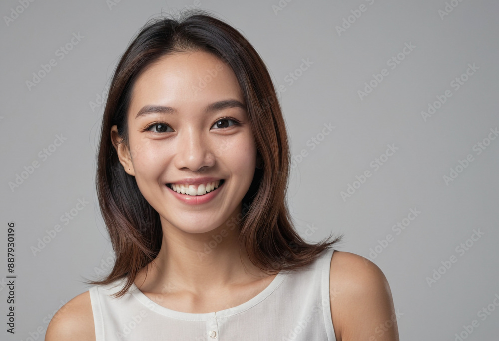 Portrait view of a regular happy smiling Singapore woman, ultra realistic, candid, social media, avatar image, plain solid background Portrait view of a regular happy smiling Singapore woman, ultra realistic, candid, social media, avatar image, plain solid background