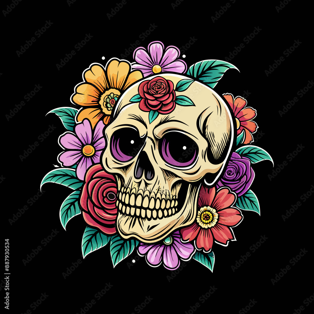 Fototapeta premium vintage Halloween skull with flowers