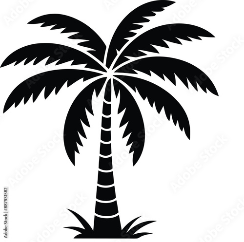 black palm tree line vector illustration isolated on white background