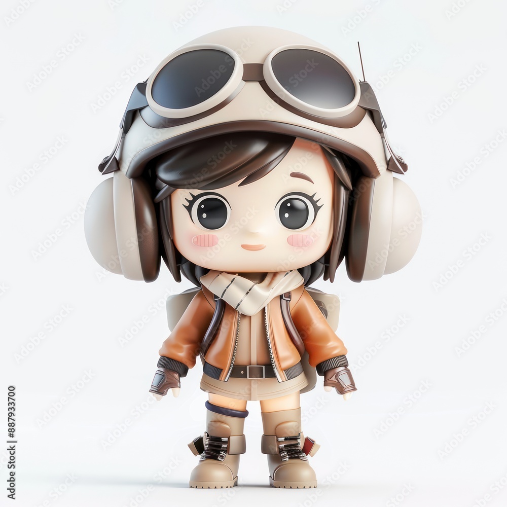 Cute 3D Clay Pilot with Small Black Dot Eyes on White Background in Kawaii Style, Generative Ai