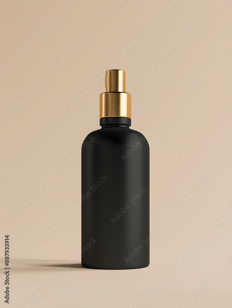 Matte Black Bottle With Gold Cap isolated on beige background Matte Black Bottle With Gold Cap isolated on beige background