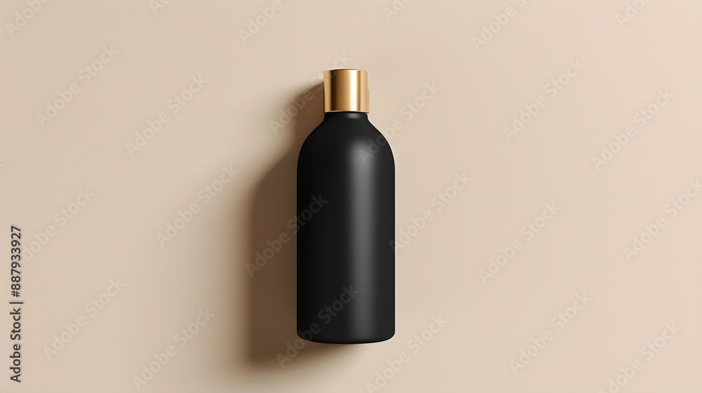 Matte Black Bottle With Gold Cap isolated on beige background Matte Black Bottle With Gold Cap isolated on beige background