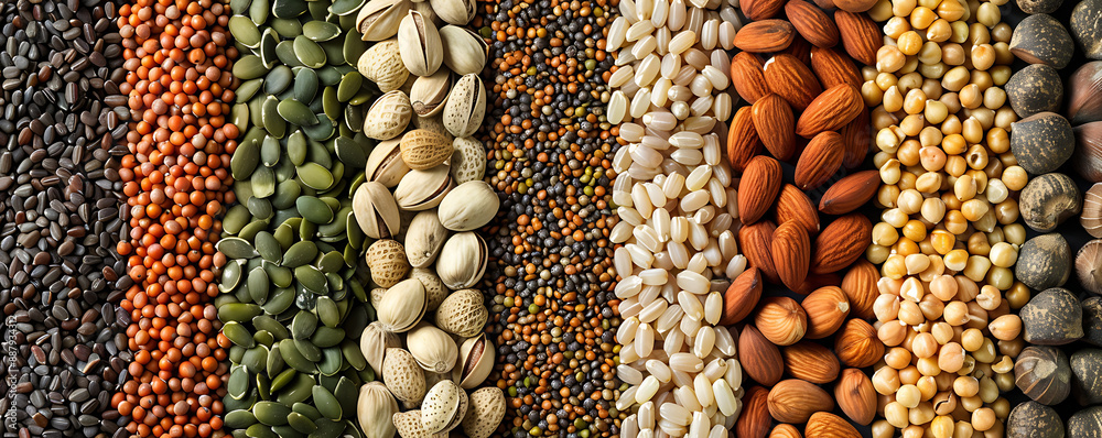 Close up of abundance nuts seeds grains background choice food. Close up of abundance nuts seeds grains background choice food.