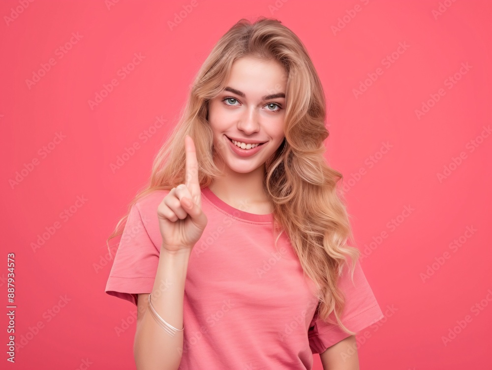 a woman pointing up with her finger