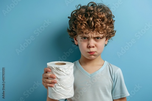 An unhappy boy suffering constipation, diarrhea.