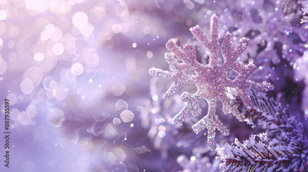 A christmas wallpaper with image of snowy christmas tree and glittering snowflake decoration. A christmas wallpaper with image of snowy christmas tree and glittering snowflake decoration.