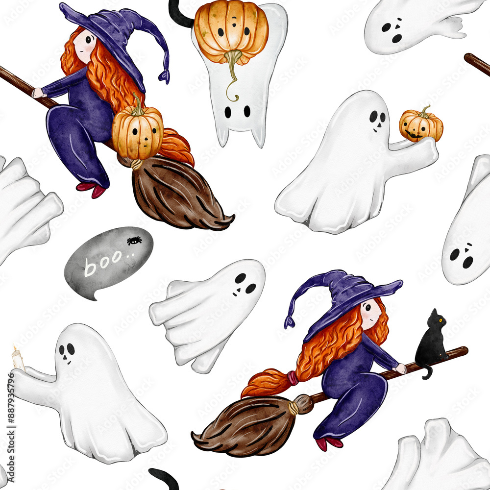 Fototapeta premium Seamless Halloween pattern without background 