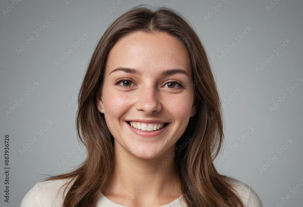 Portrait view of a regular happy smiling Switzerland woman, ultra realistic, candid, social media, avatar image, plain solid background Portrait view of a regular happy smiling Switzerland woman, ultra realistic, candid, social media, avatar image, plain solid background