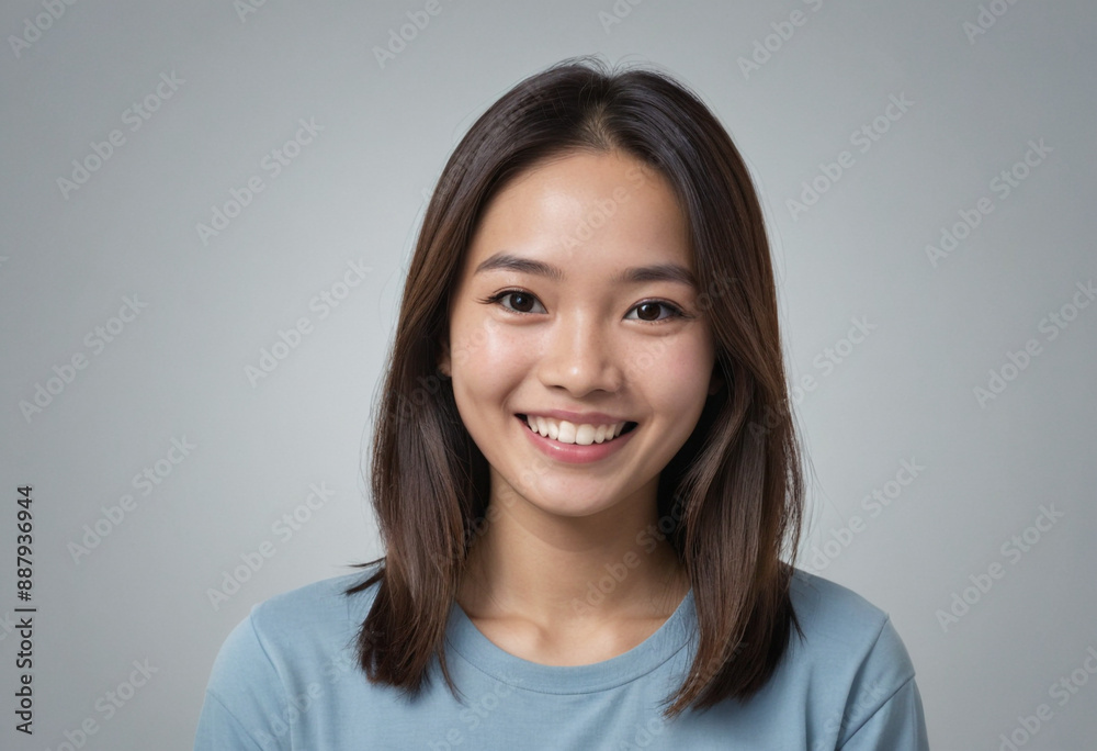 Portrait view of a regular happy smiling Vietnam woman, ultra realistic, candid, social media, avatar image, plain solid background Portrait view of a regular happy smiling Vietnam woman, ultra realistic, candid, social media, avatar image, plain solid background