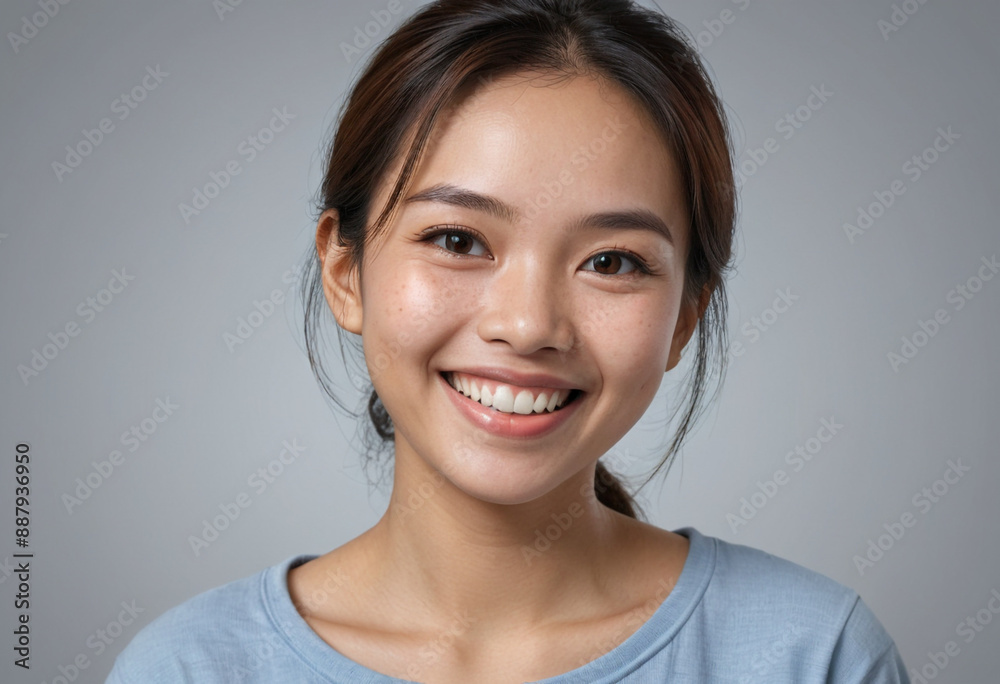 Portrait view of a regular happy smiling Vietnam woman, ultra realistic, candid, social media, avatar image, plain solid background Portrait view of a regular happy smiling Vietnam woman, ultra realistic, candid, social media, avatar image, plain solid background