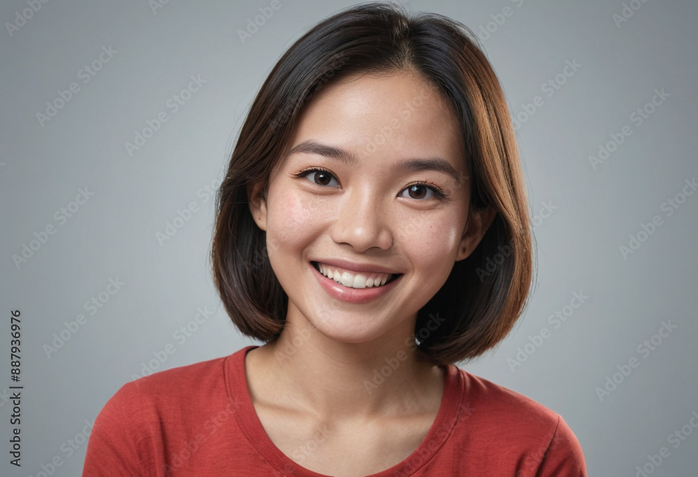Portrait view of a regular happy smiling Vietnam woman, ultra realistic, candid, social media, avatar image, plain solid background Portrait view of a regular happy smiling Vietnam woman, ultra realistic, candid, social media, avatar image, plain solid background