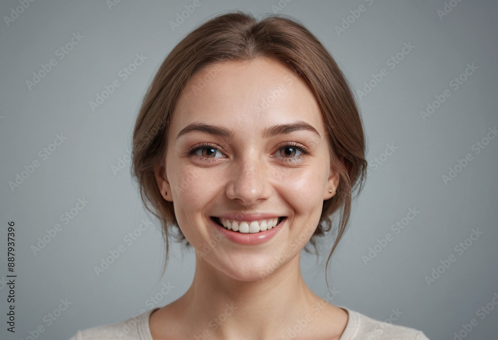 Portrait view of a regular happy smiling Belarus woman, ultra realistic, candid, social media, avatar image, plain solid background Portrait view of a regular happy smiling Belarus woman, ultra realistic, candid, social media, avatar image, plain solid background