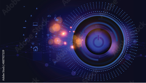 Digital eye binary circuit board future technology, blue eye cyber security vector background.