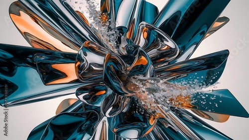 Abstract glass composition. 3d render of geometric shapes made of reflective and refractive material. Dispersion effects wallpaper