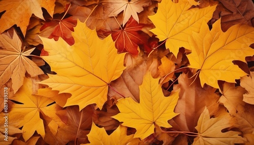 autumn background of red yellow maple leaves