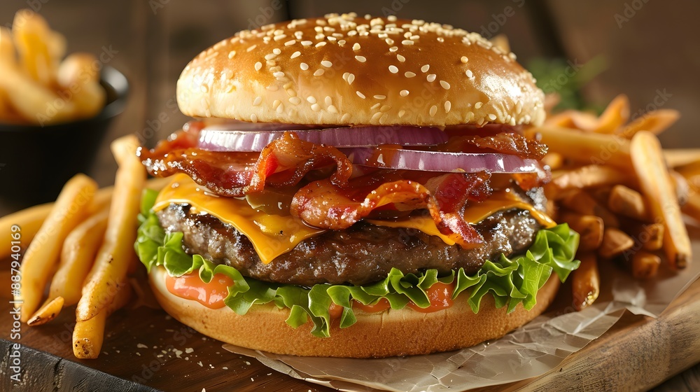Classic American cheeseburger with all the fixings Classic American cheeseburger with all the fixings