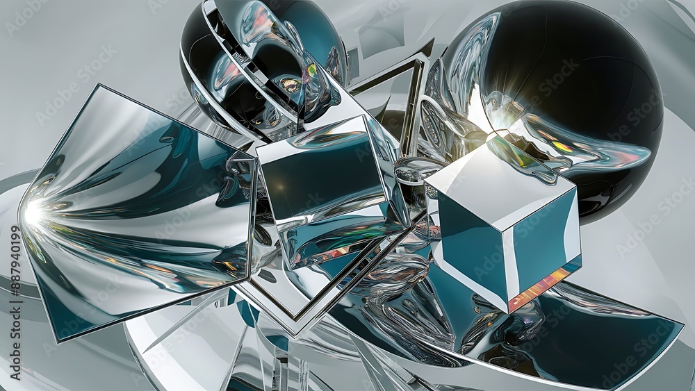 Abstract glass composition. 3d render of geometric shapes made of reflective and refractive material. Dispersion effects wallpaper Abstract glass composition. 3d render of geometric shapes made of reflective and refractive material. Dispersion effects wallpaper