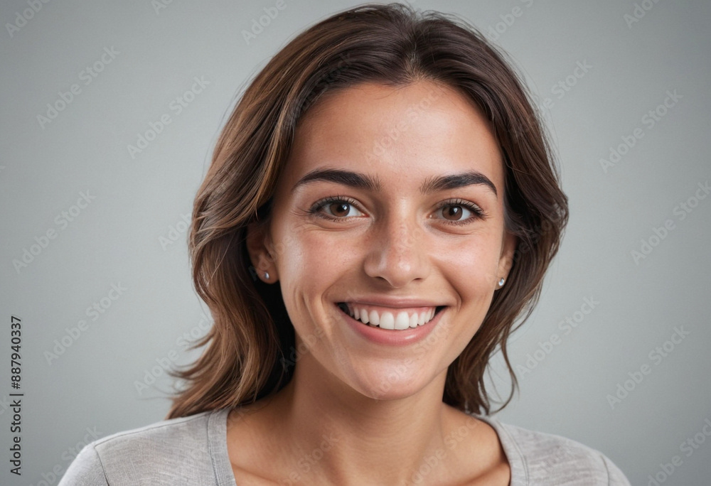 Portrait view of a regular happy smiling Portugal woman, ultra realistic, candid, social media, avatar image, plain solid background Portrait view of a regular happy smiling Portugal woman, ultra realistic, candid, social media, avatar image, plain solid background