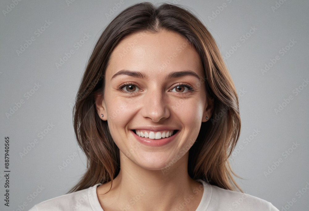 Portrait view of a regular happy smiling Serbia woman, ultra realistic, candid, social media, avatar image, plain solid background Portrait view of a regular happy smiling Serbia woman, ultra realistic, candid, social media, avatar image, plain solid background