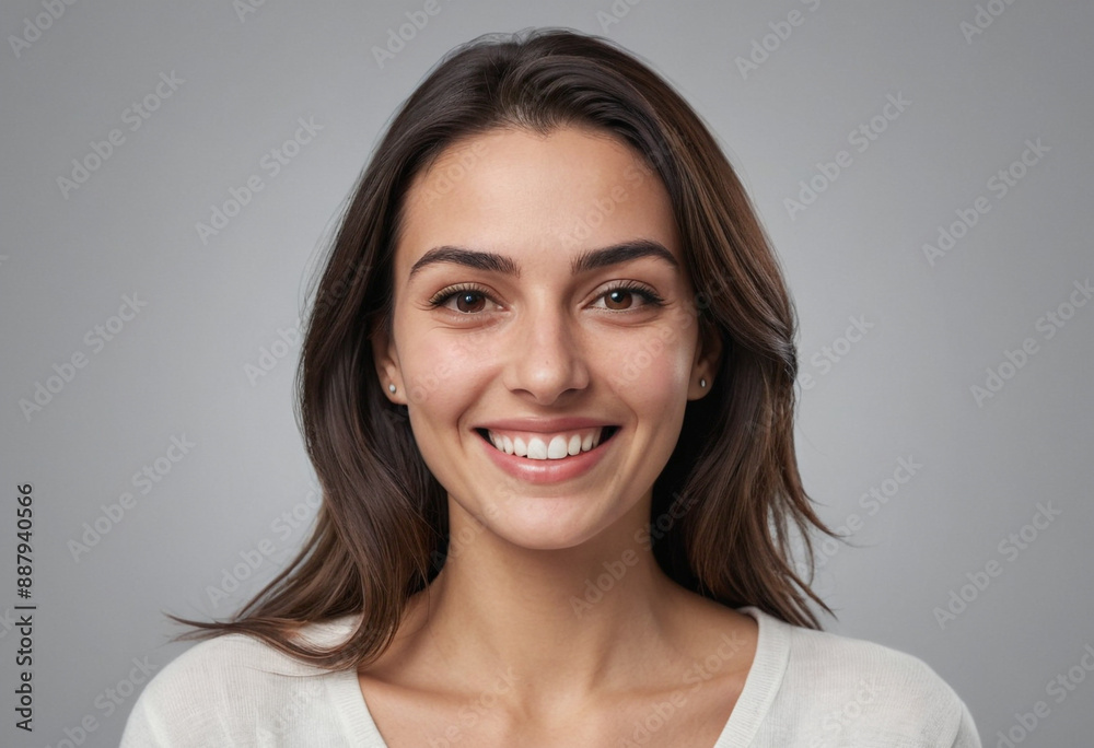 Portrait view of a regular happy smiling San Marino woman, ultra realistic, candid, social media, avatar image, plain solid background Portrait view of a regular happy smiling San Marino woman, ultra realistic, candid, social media, avatar image, plain solid background