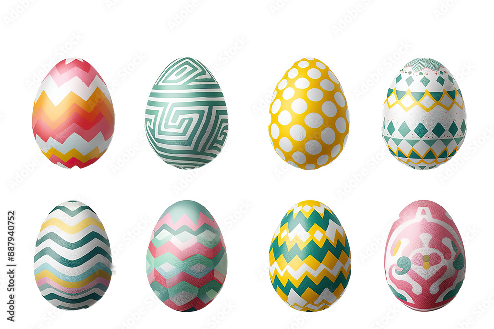 Set of multicolor Easter eggs with different texture on a transparent background. Spring holiday
Set of multicolor Easter eggs with different texture on a transparent background. Spring holiday