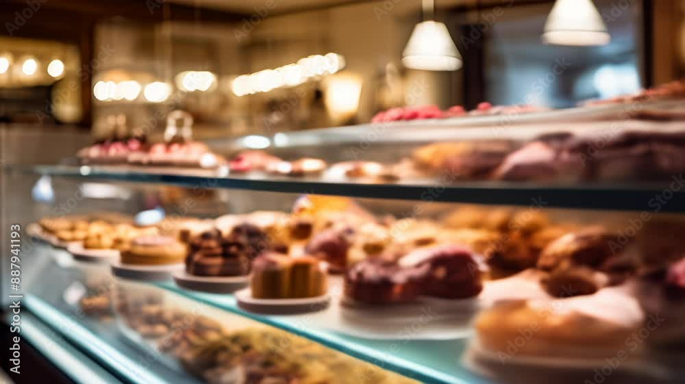 Delicious assortment of pastries in a bakery display case Delicious assortment of pastries in a bakery display case
