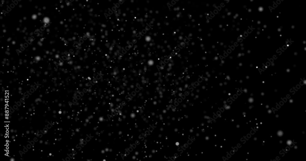 Moving particles, alpha channel. Defocused flowing dust or corpuscles, seamless loop, snow flakes overlay with alpha channel