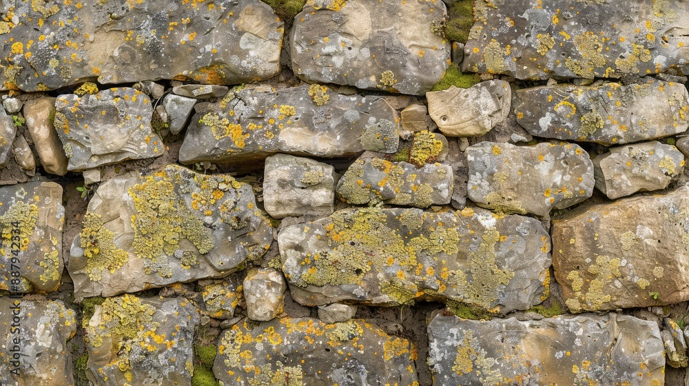Aged Cotswold drystone wall with lichen texture Aged Cotswold drystone wall with lichen texture