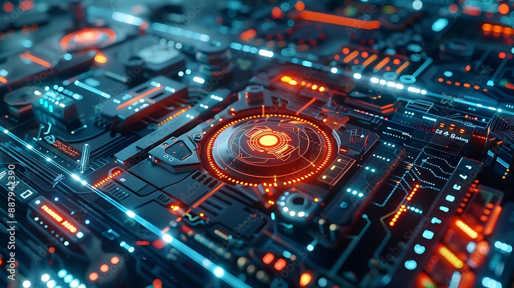 Futuristic Circuit Board with Glowing Lights Futuristic Circuit Board with Glowing Lights