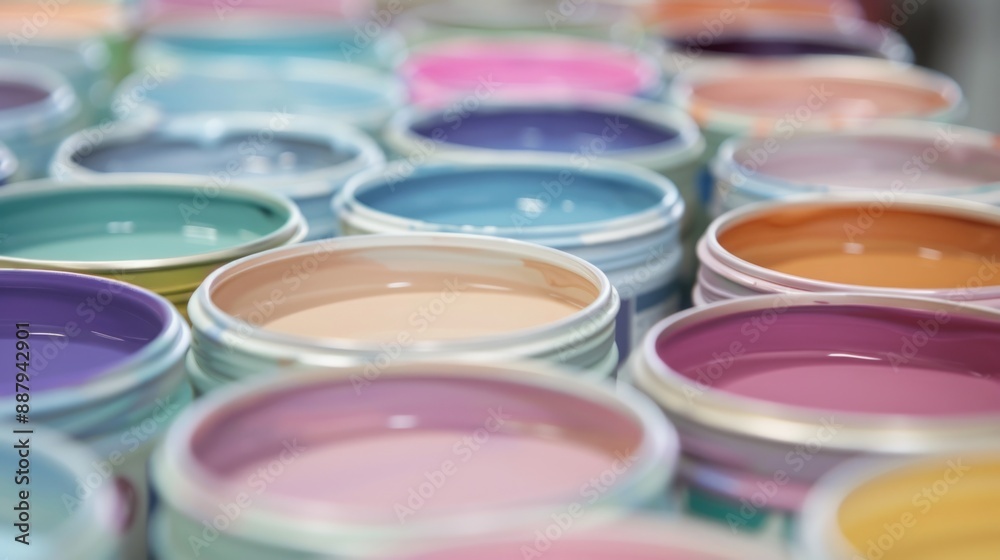 Colorful paint in open cans. Colorful paint in open cans.