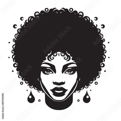 Vector illustration of black woman with afro hair silhouette. Side view of African American woman with natural hair.
