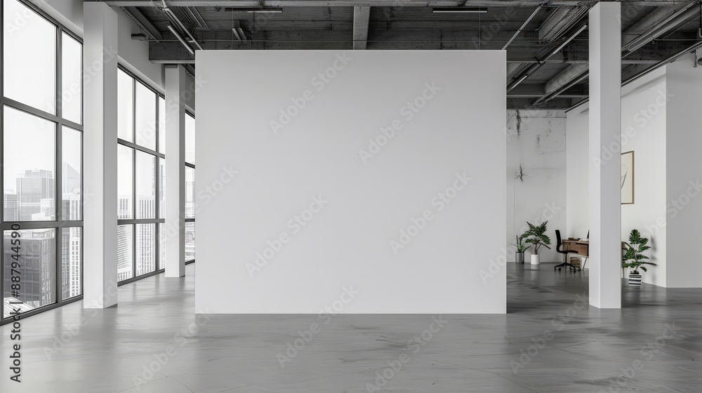 A clean and minimalist industrial office corner, featuring a blank wall that offers endless possibilities for branding or display. A clean and minimalist industrial office corner, featuring a blank wall that offers endless possibilities for branding or display.
