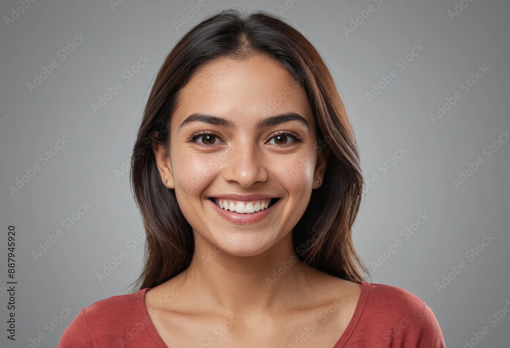 Portrait view of a regular happy smiling Mexico woman, ultra realistic, candid, social media, avatar image, plain solid background Portrait view of a regular happy smiling Mexico woman, ultra realistic, candid, social media, avatar image, plain solid background