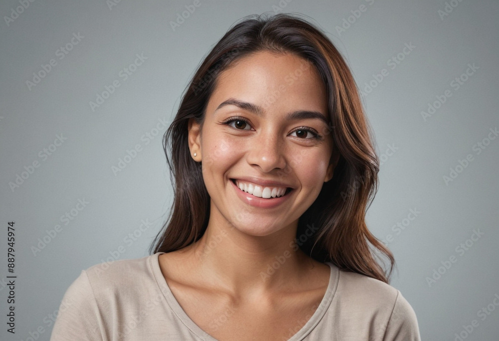 Portrait view of a regular happy smiling Panama woman, ultra realistic, candid, social media, avatar image, plain solid background